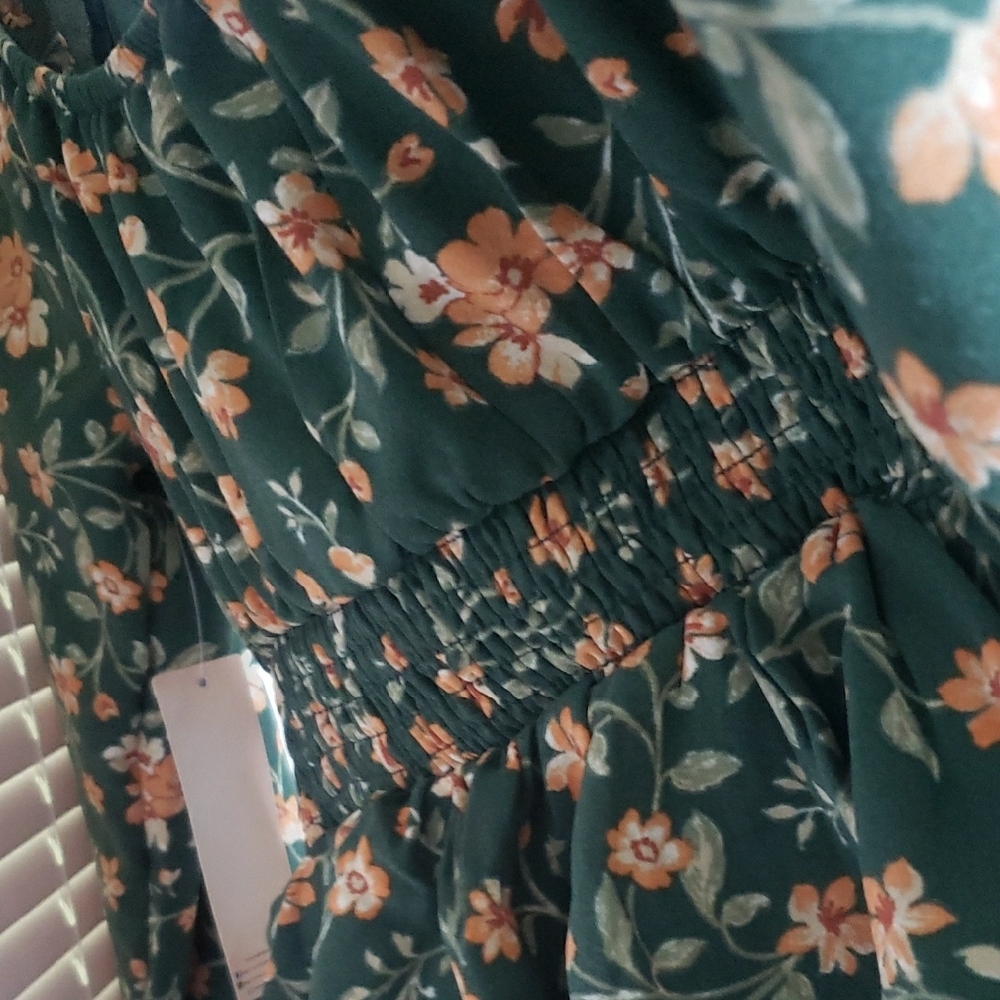 Inspired Hearts Green Floral Long Sleeve Ruffle Mini Dress – Size Large NWT - Picture 10 of 11